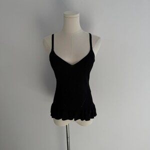 Sandro Paris Black Knit Ruffle Hem Camisole Top | Women’s Size Small